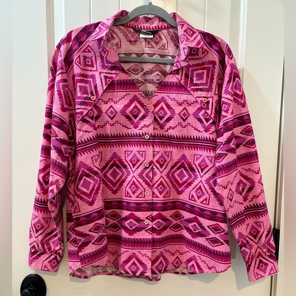 Vintage Roper Western Button Down Cow Girl Riding Shirt Womens Size Large